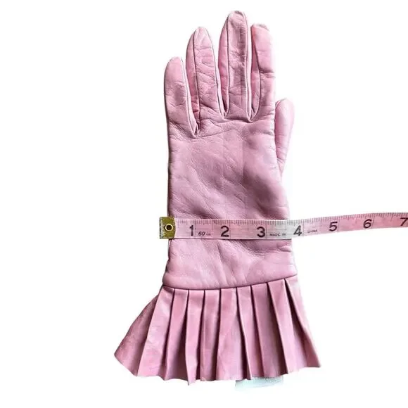 NWT- Shaneen Huxham Genuine Leather Ruffle Cuff Pink Gloves- Size 6.5 - Picture 12 of 15